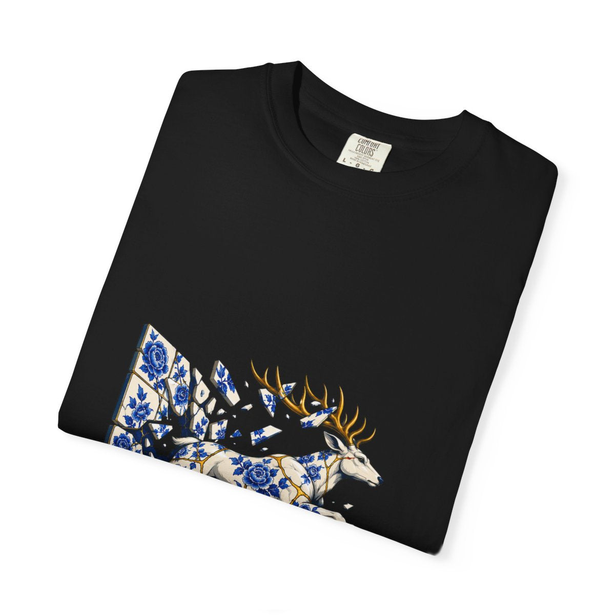 Stag Through Glass Tee folded front print detail