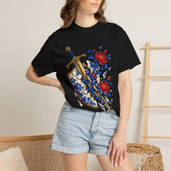 Sword in Bloom Tee worn Printify context view on a Black Comfort Colors 1717 tee