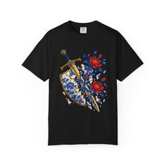 Sword in Bloom Tee large front print on a Black Comfort Colors 1717 tee