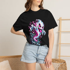 Pixel Ghost Tee worn Printify context view on a Black Comfort Colors 1717 tee