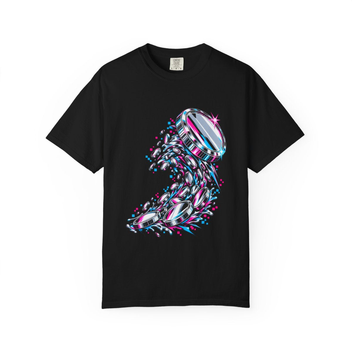 Token Wave Tee large front print on a Black Comfort Colors 1717 tee