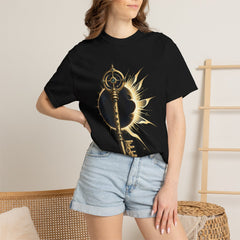 Eclipse Key Tee worn Printify context view on a Black Comfort Colors 1717 tee