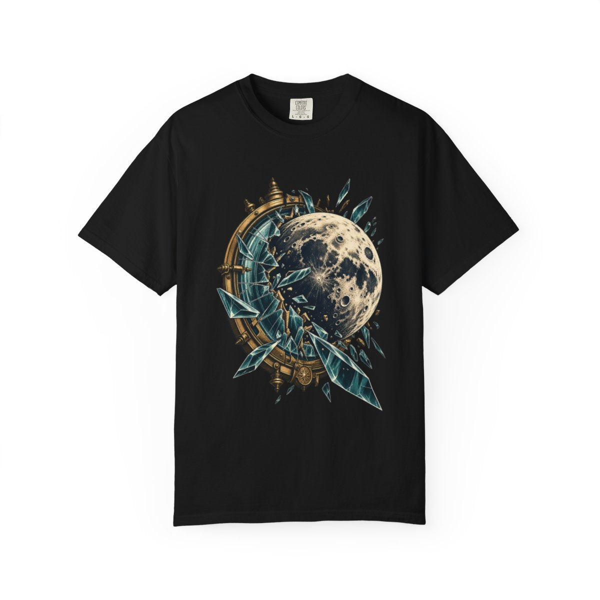 Moon Through Glass Tee large front print on a Black Comfort Colors 1717 tee