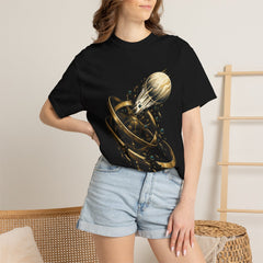 Orbit Escape Tee worn Printify context view on a Black Comfort Colors 1717 tee