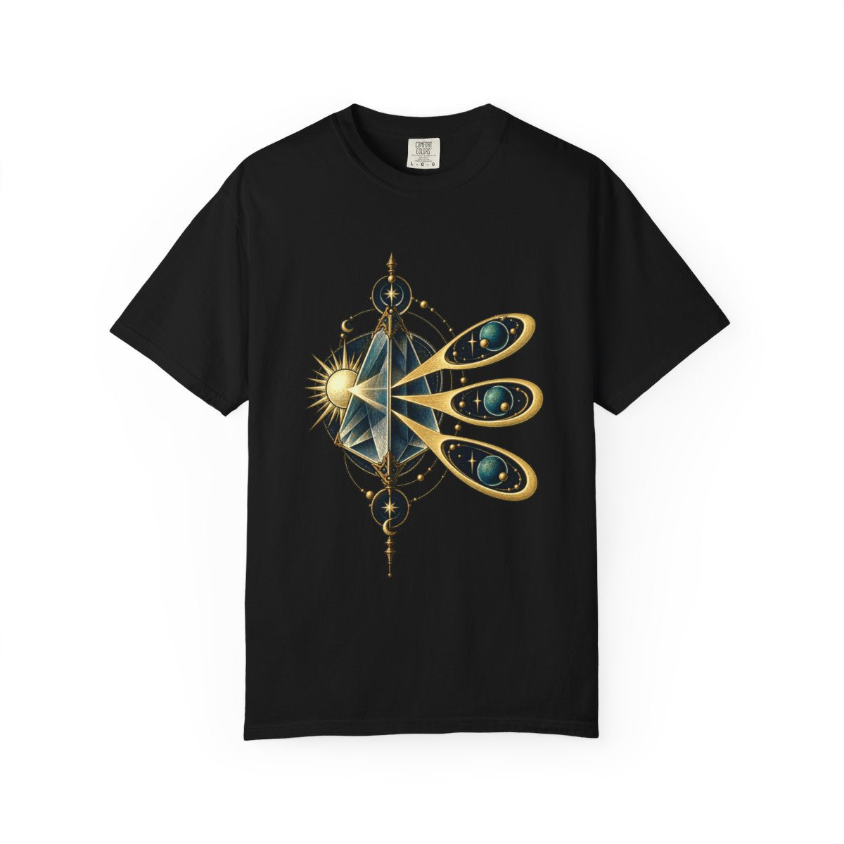 Solar Prism Tee large front print on a Black Comfort Colors 1717 tee