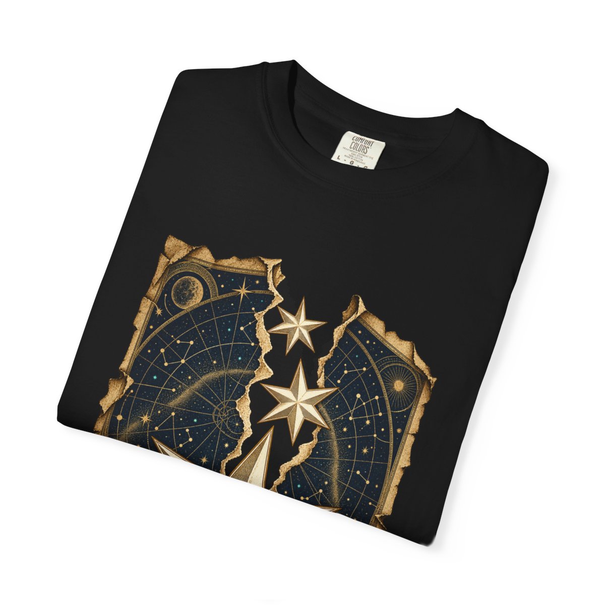 Star Map Tear Tee folded front print detail