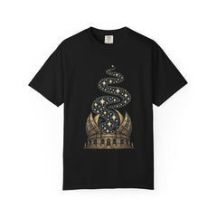 The Sky Unfolds Tee large front print on a Black Comfort Colors 1717 tee