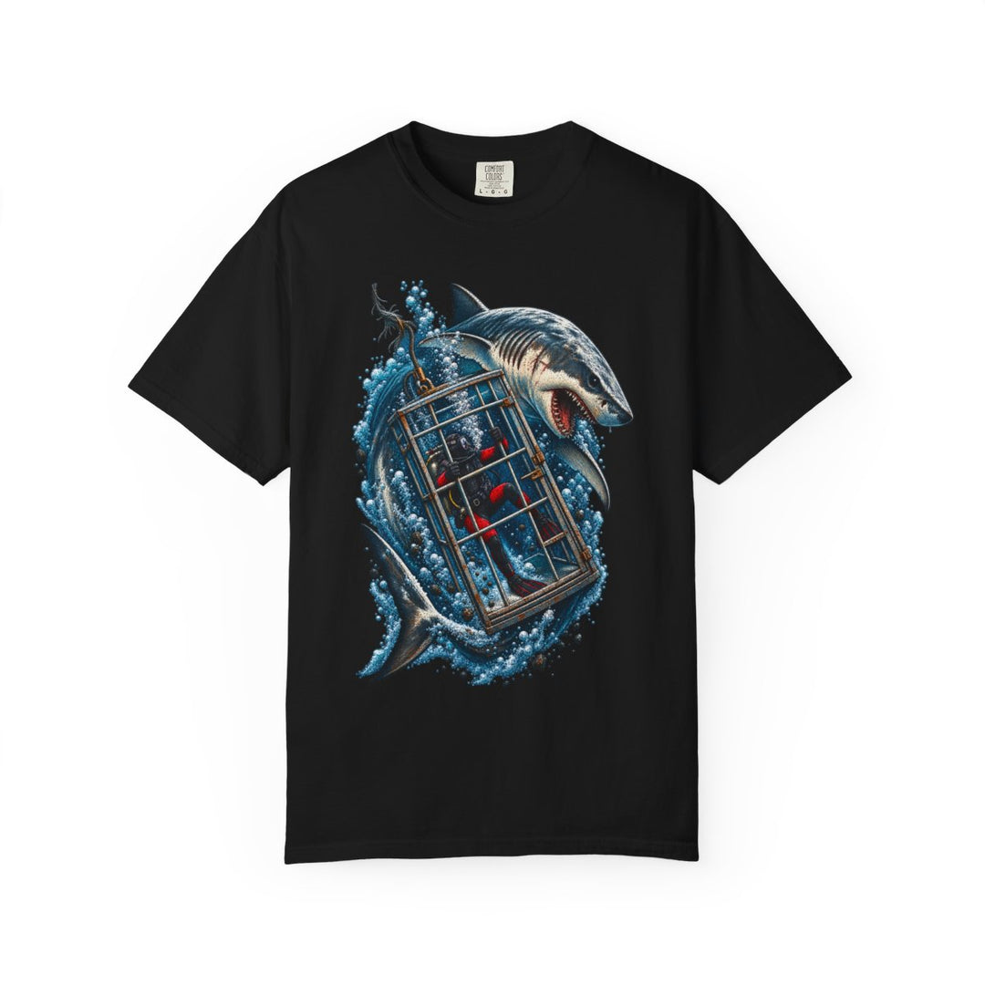 Cage Drop Shark Diver Front Print Tee