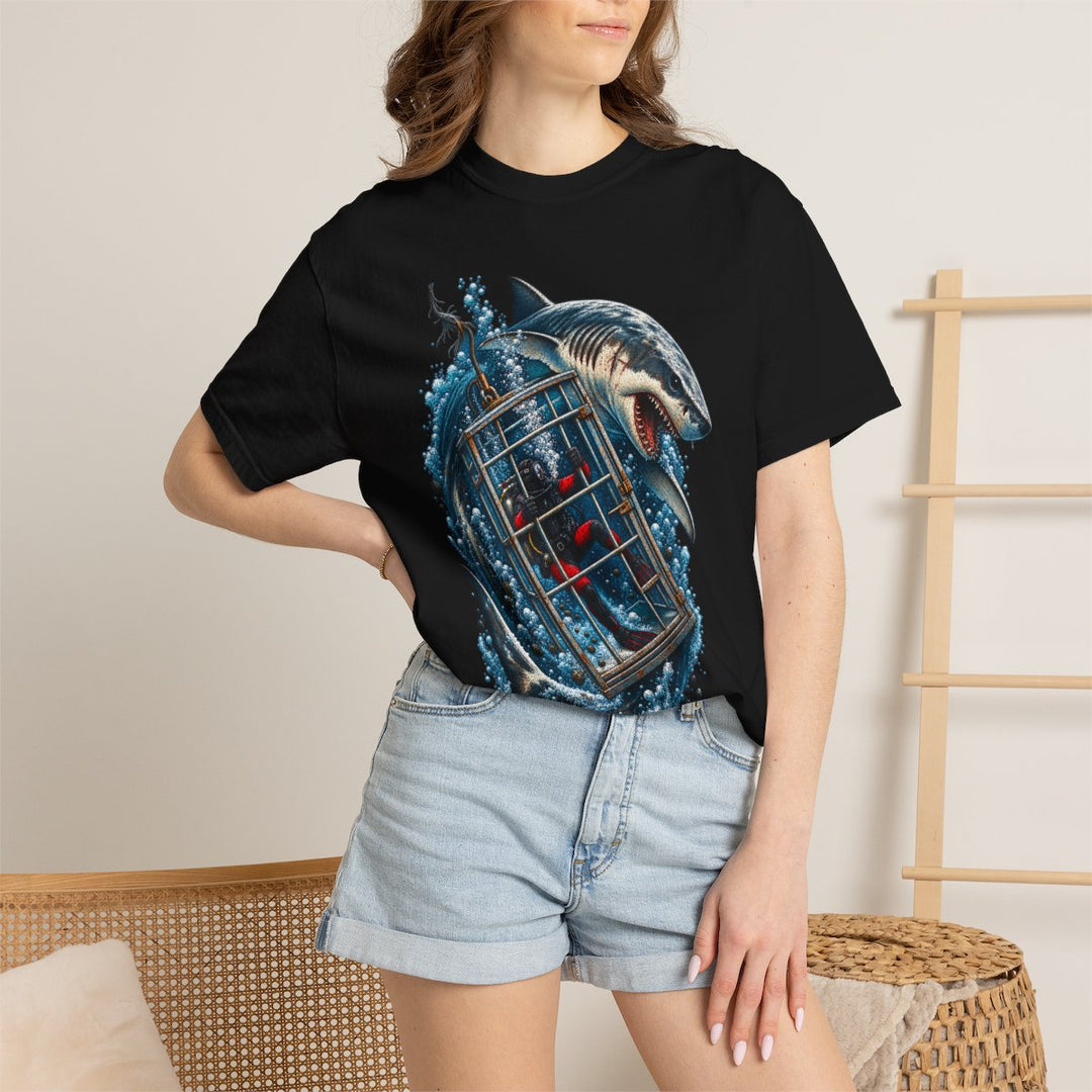 Cage Drop Shark Diver Front Print Tee