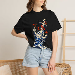 Anchor Rise Tee worn Printify context view on a Black Comfort Colors 1717 tee