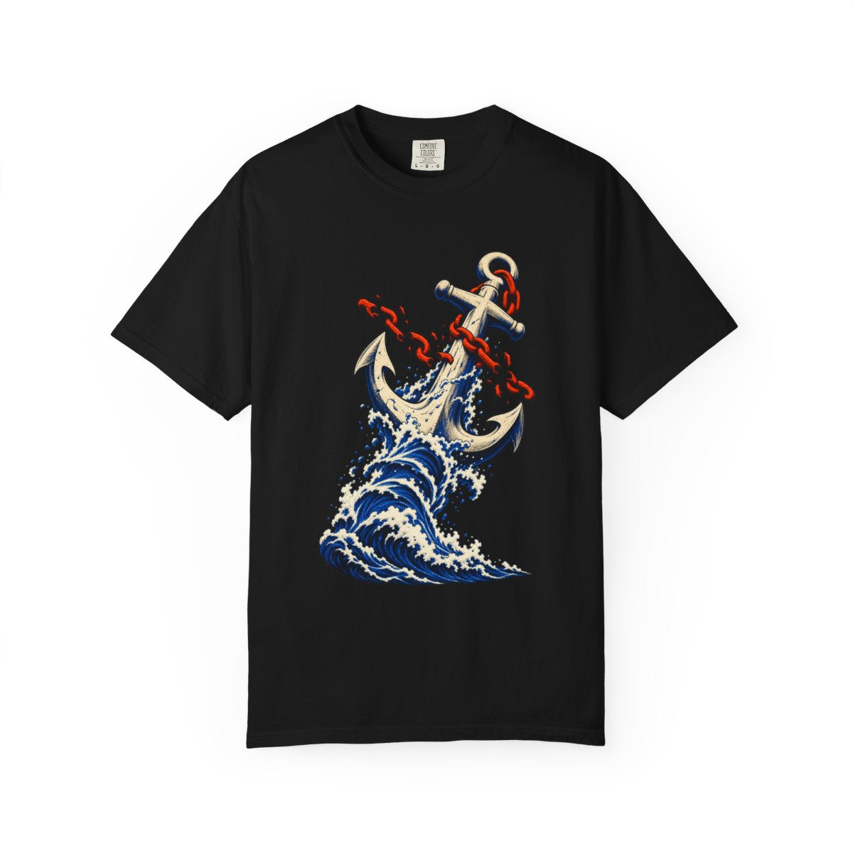 Anchor Rise Tee large front print on a Black Comfort Colors 1717 tee