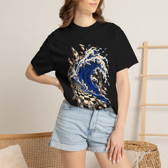 Tide Through Glass Tee worn Printify context view on a Black Comfort Colors 1717 tee