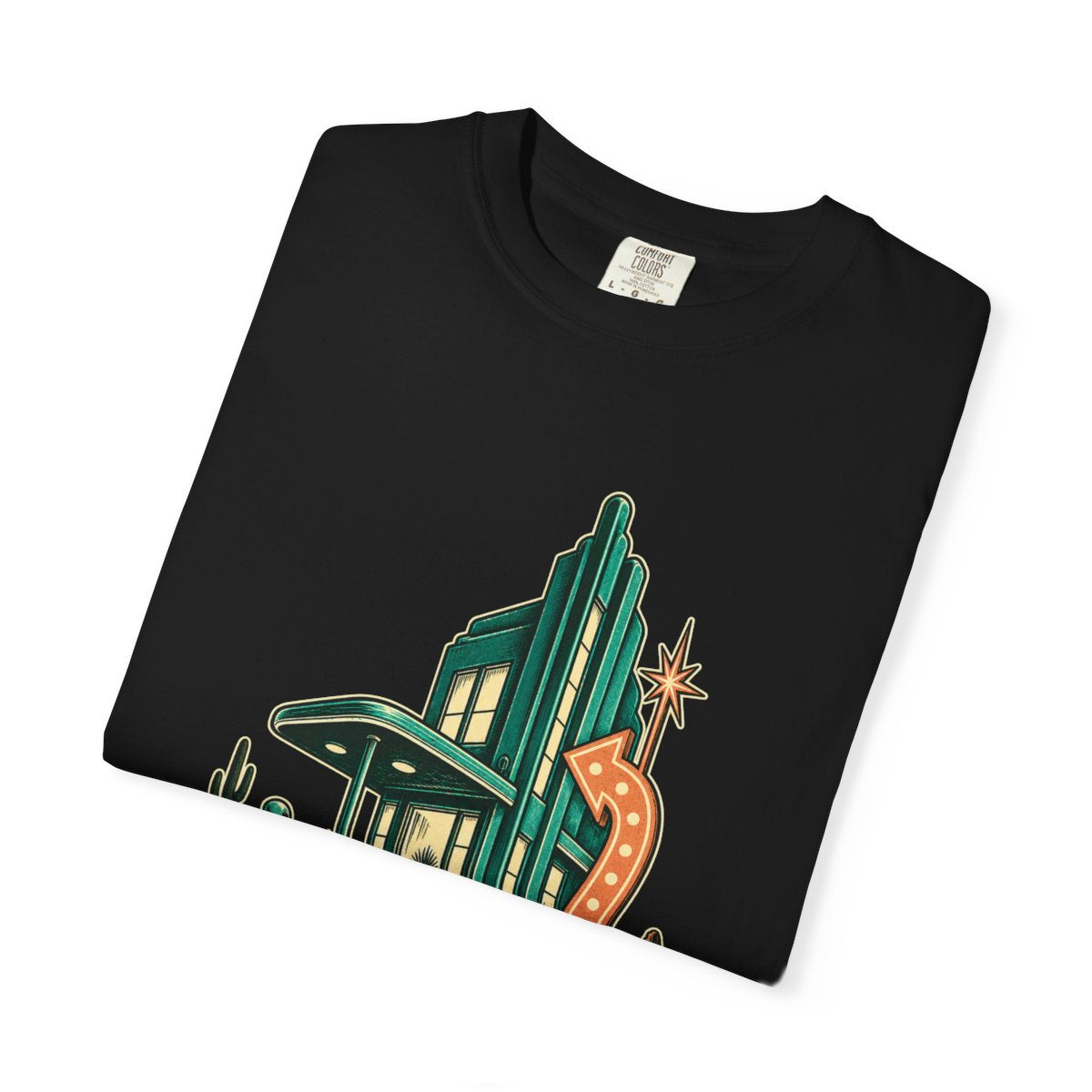 Mirage Motel Tee folded front print detail