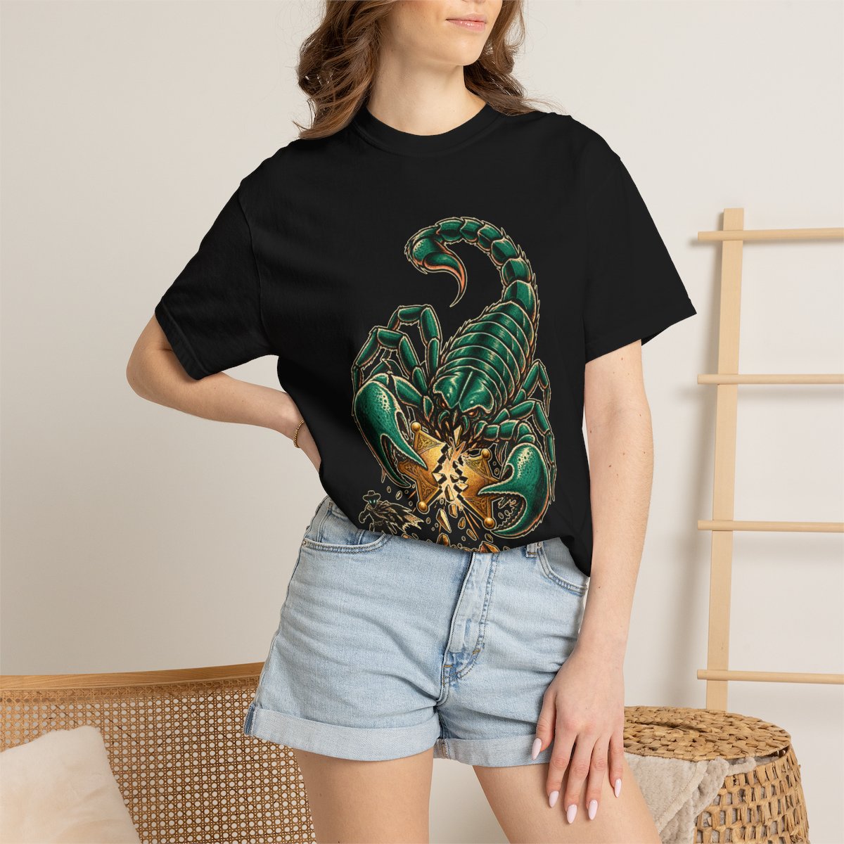 Star Snapped Tee worn Printify context view on a Black Comfort Colors 1717 tee