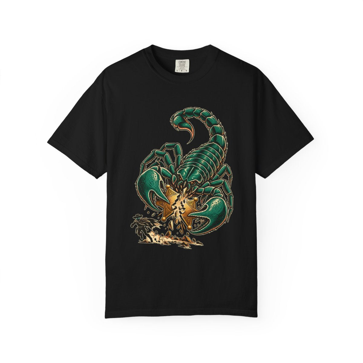 Star Snapped Tee large front print on a Black Comfort Colors 1717 tee
