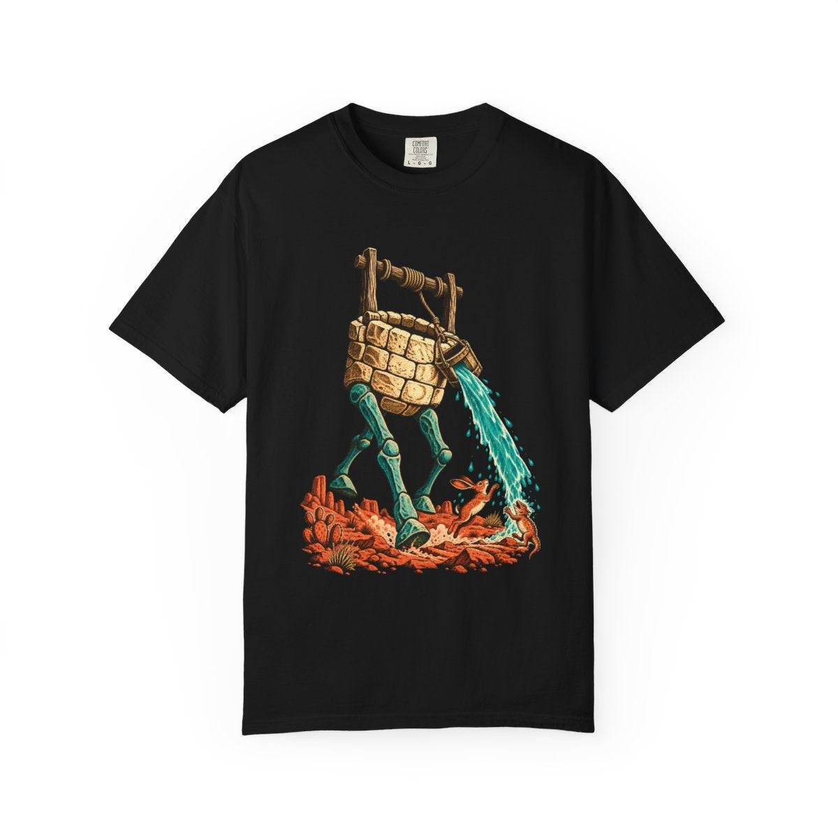 The Well Walks Tee large front print on a Black Comfort Colors 1717 tee