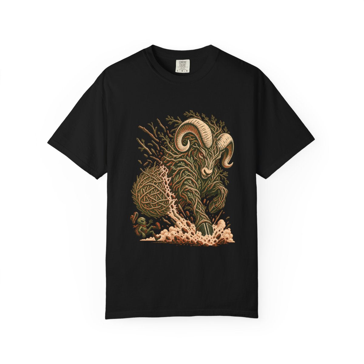 Tumbleweed Rising Tee large front print on a Black Comfort Colors 1717 tee