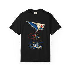Letter Kite Tee large front print on a Black Comfort Colors 1717 tee