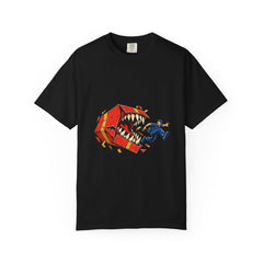 Parcel Bite Tee large front print on a Black Comfort Colors 1717 tee