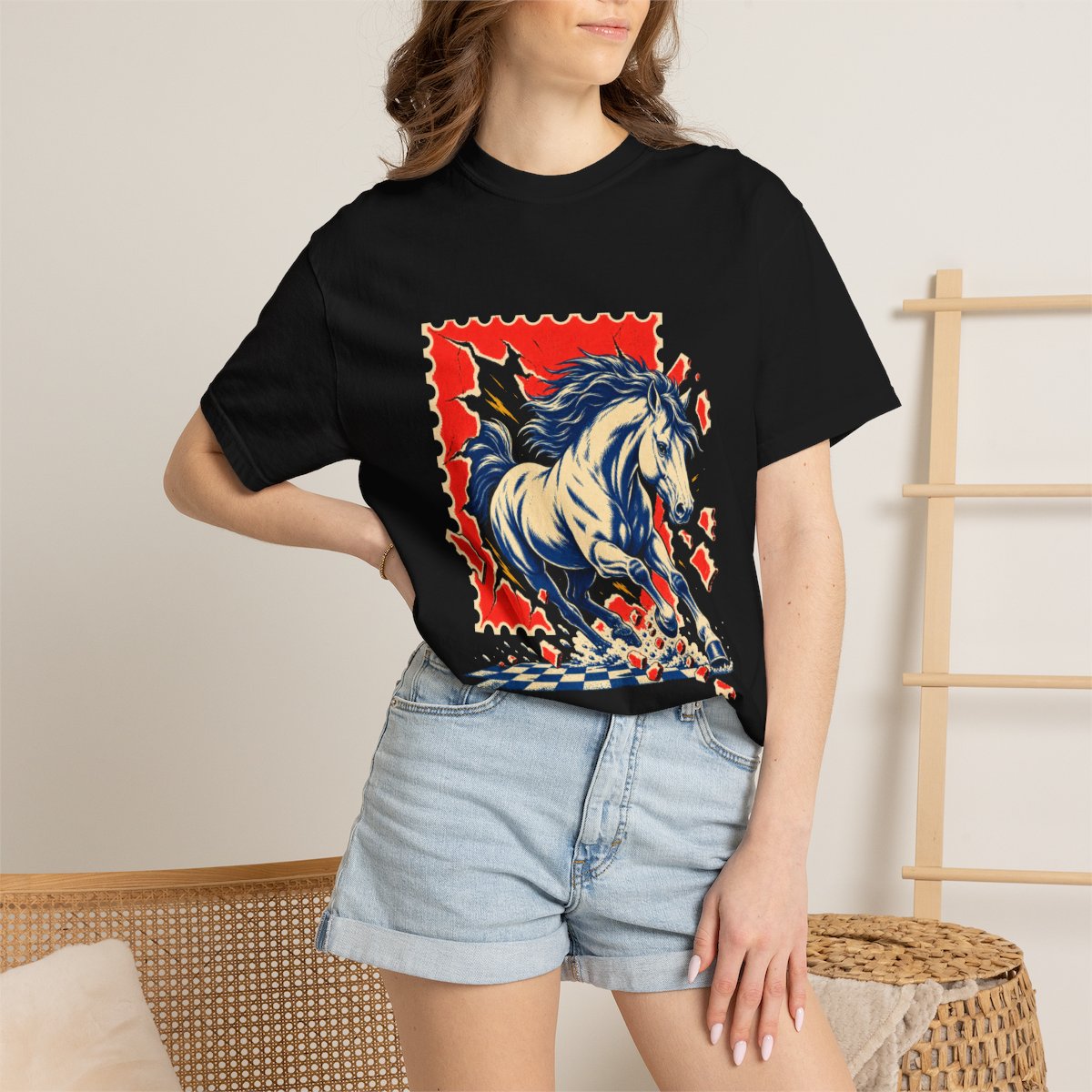 Stampede Tee worn Printify context view on a Black Comfort Colors 1717 tee