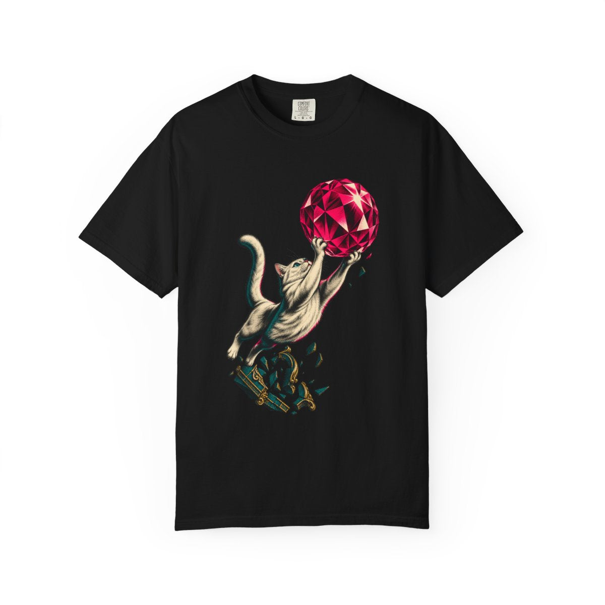 Crystal Catch Tee large front print on a Black Comfort Colors 1717 tee