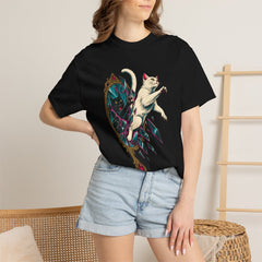 Mirror Escape Tee worn Printify context view on a Black Comfort Colors 1717 tee