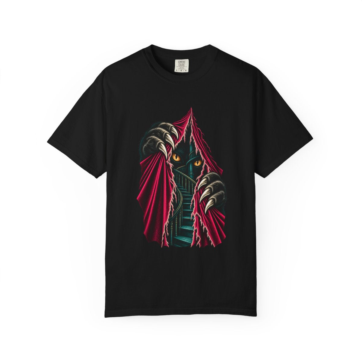 Velvet Tear Tee large front print on a Black Comfort Colors 1717 tee