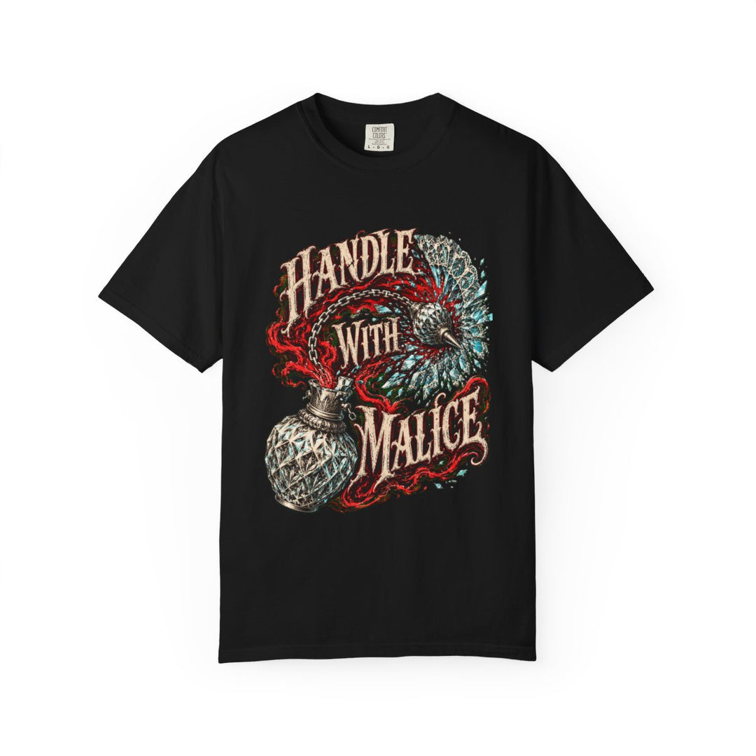 Handle With Malice Perfume Flail Front Print Tee