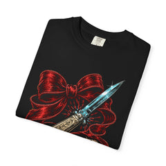 Velvet Knife Club Switchblade Bow Front Print Tee folded front print detail