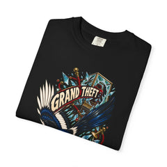 Grand Theft Shiny Magpie Heist Front Print Tee folded front print detail