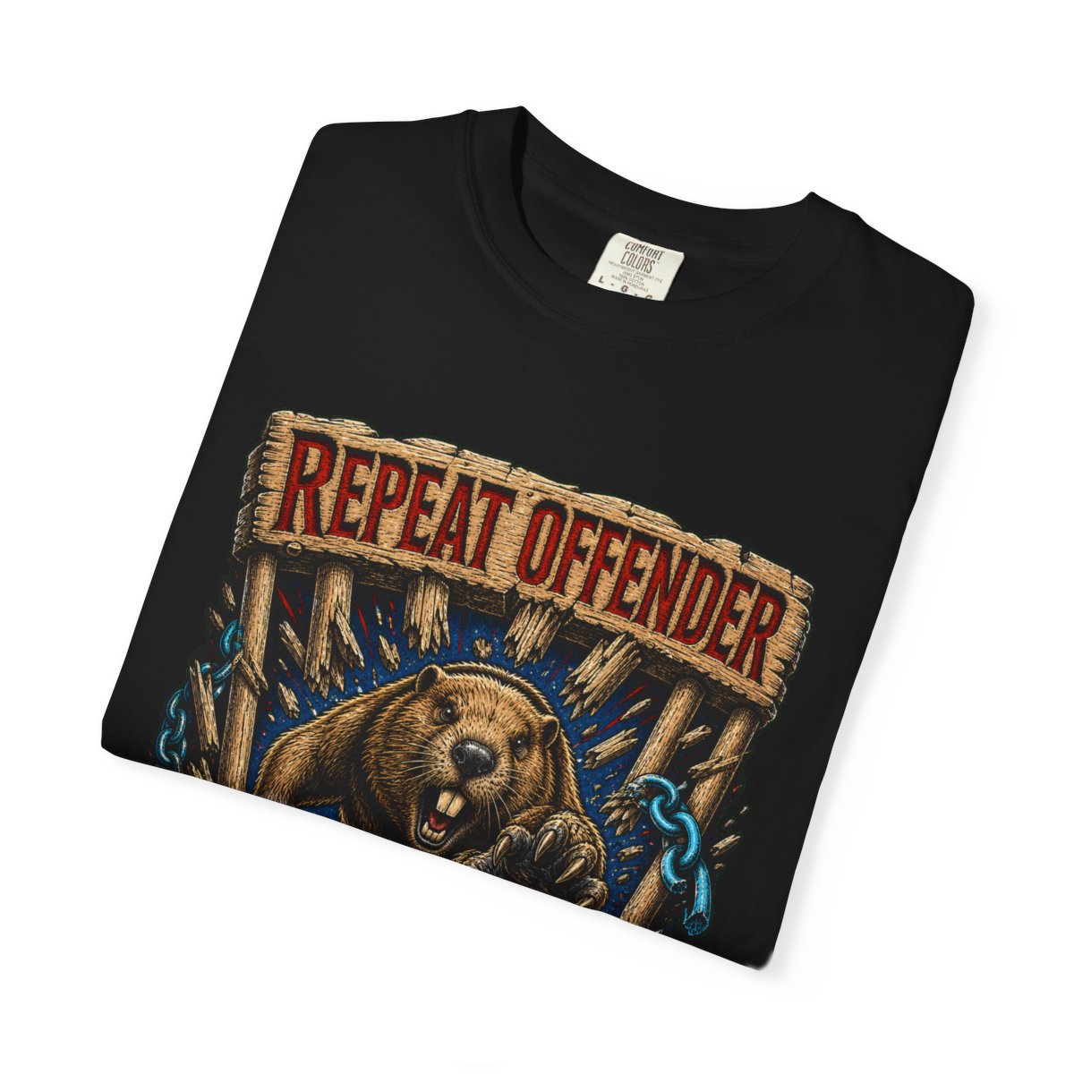 Repeat Offender Beaver Breakout Front Print Tee folded front print detail