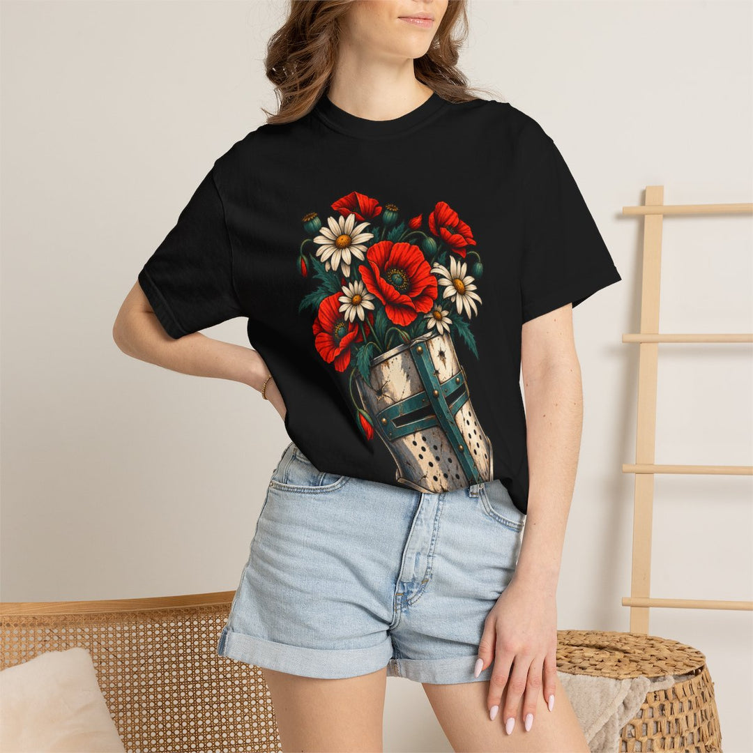Battle Helmet Flower Vase Front Print Tee