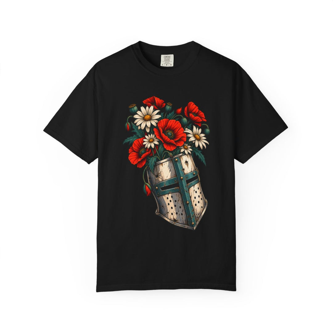 Battle Helmet Flower Vase Front Print Tee