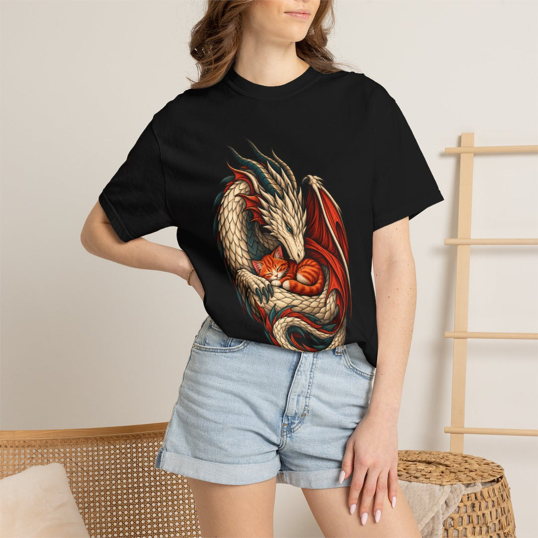 Dragon and Sleeping Kitten Front Print Tee