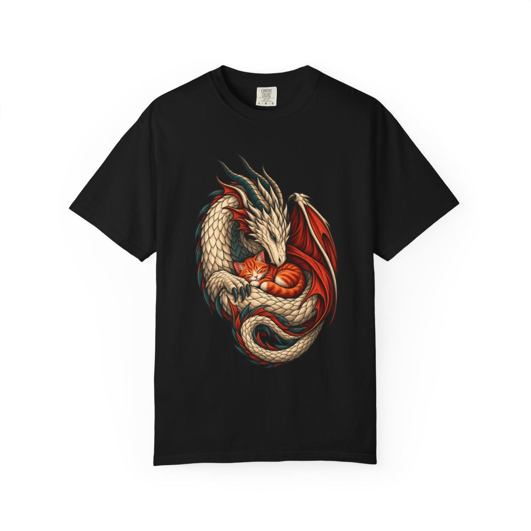 Dragon and Sleeping Kitten Front Print Tee