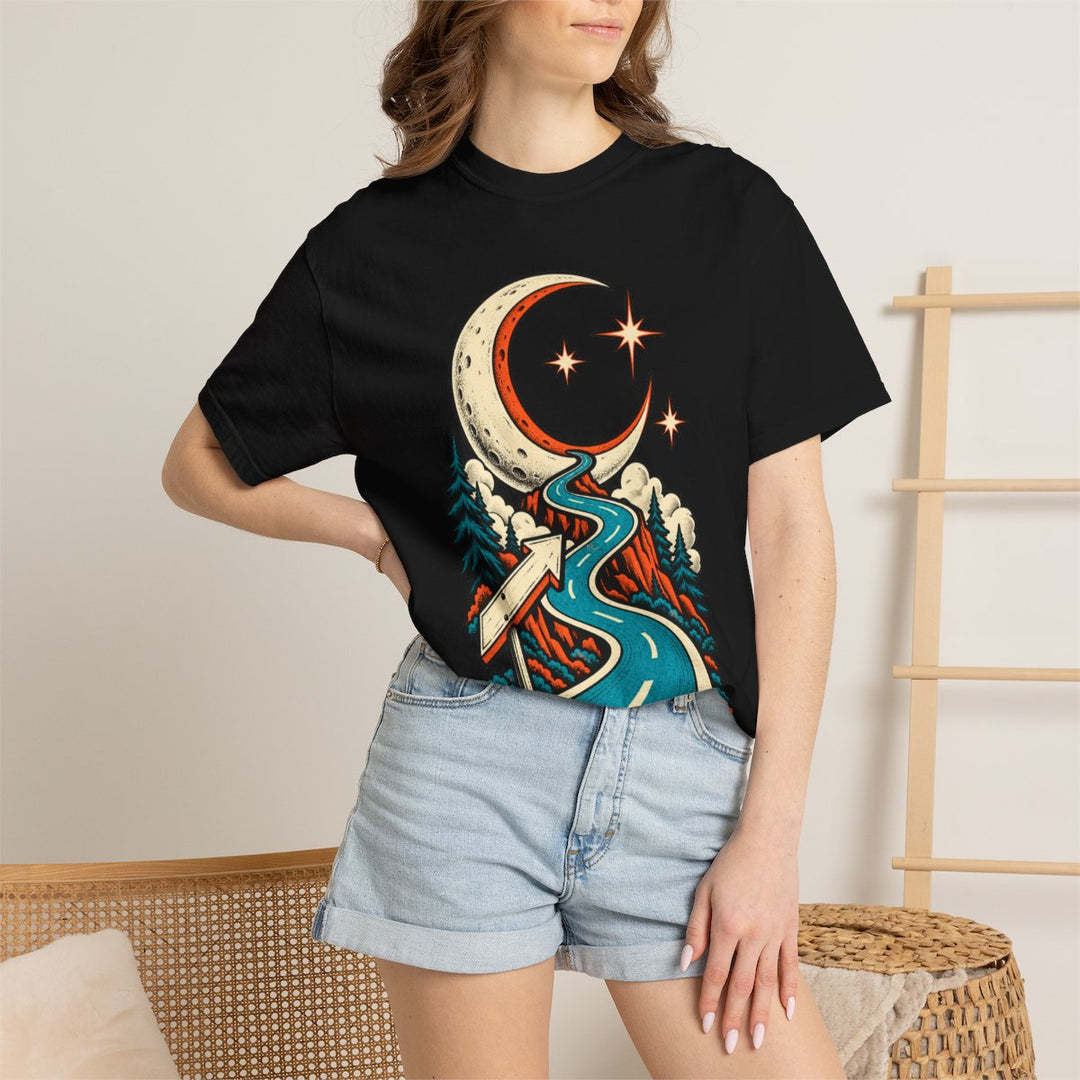 Road Sign to the Moon Front Print Tee