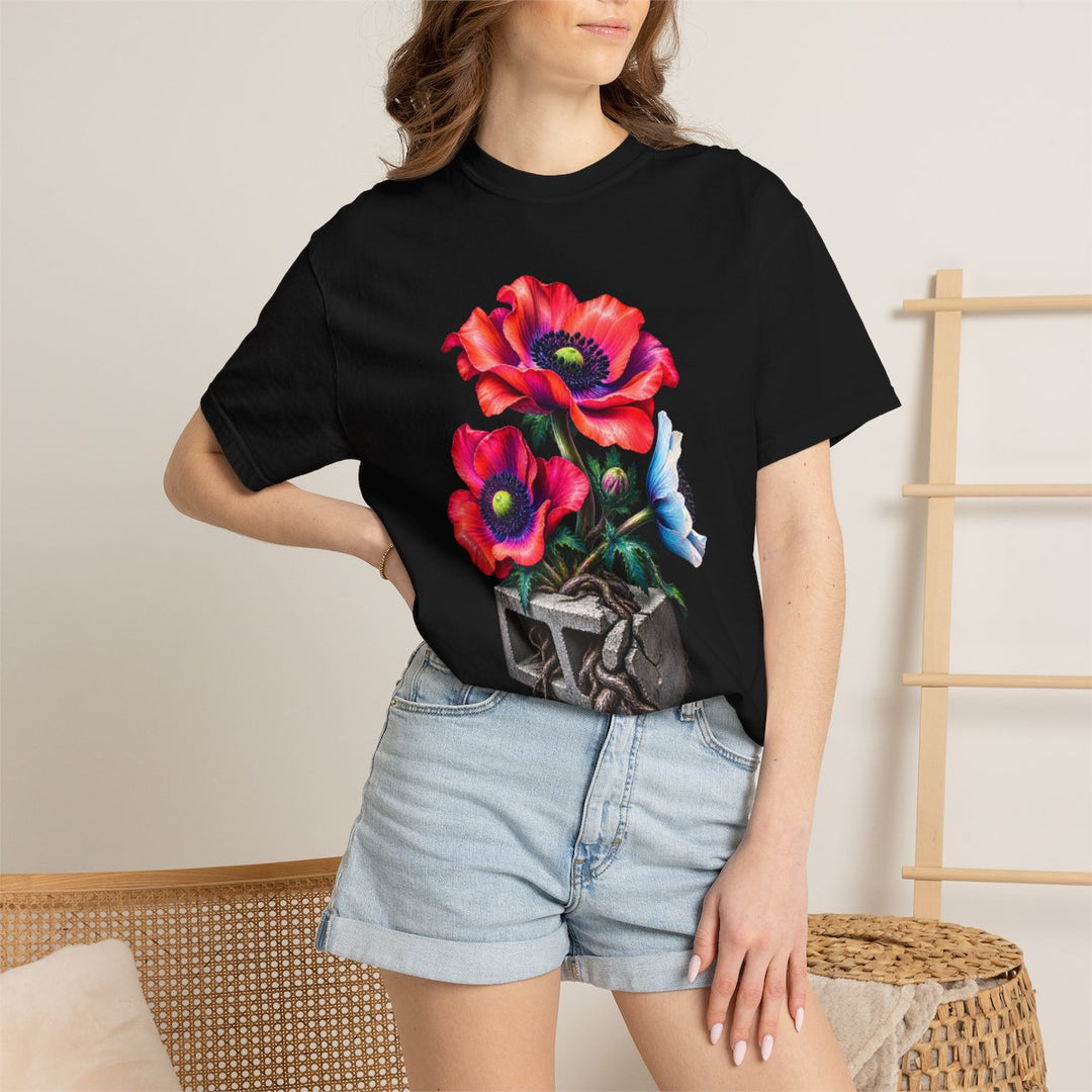 Anemones Cracking the Cinder Block Front Print Tee