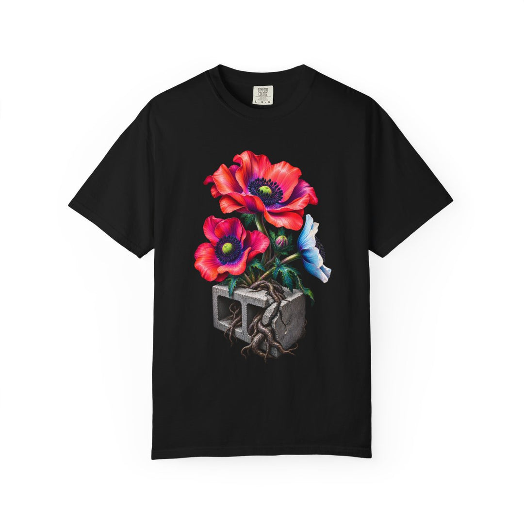 Anemones Cracking the Cinder Block Front Print Tee