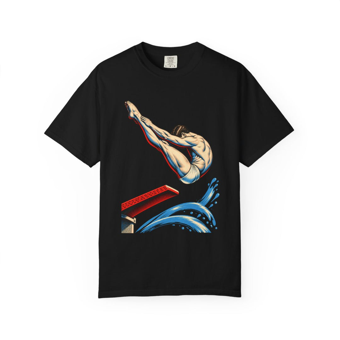 Halfway to Flight Springboard Diver Front Print Tee