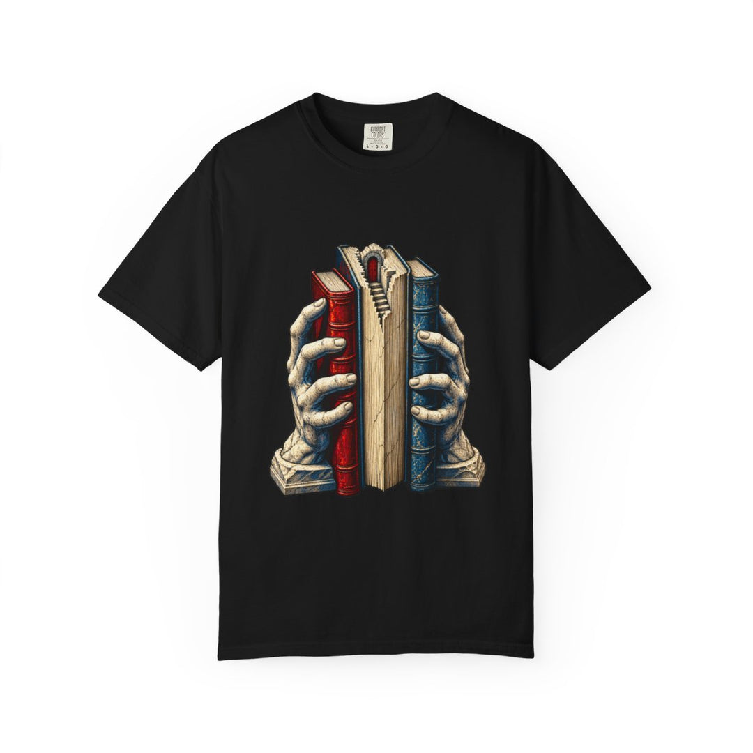 Held Open Bookend Hands Front Print Tee