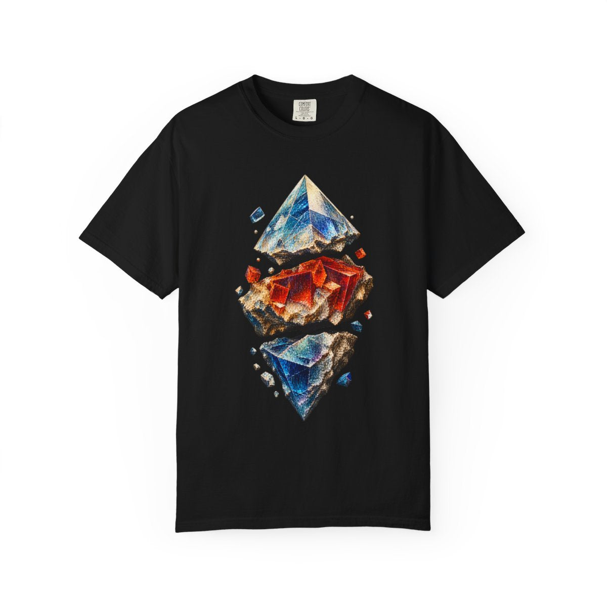 Cleavage Plane Fluorite Front Print Tee large front print on a Black Comfort Colors 1717 tee
