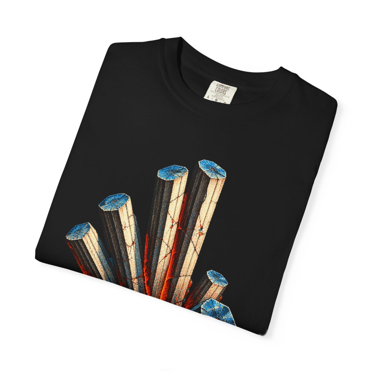 Columns in Revolt Basalt Front Print Tee folded front print detail