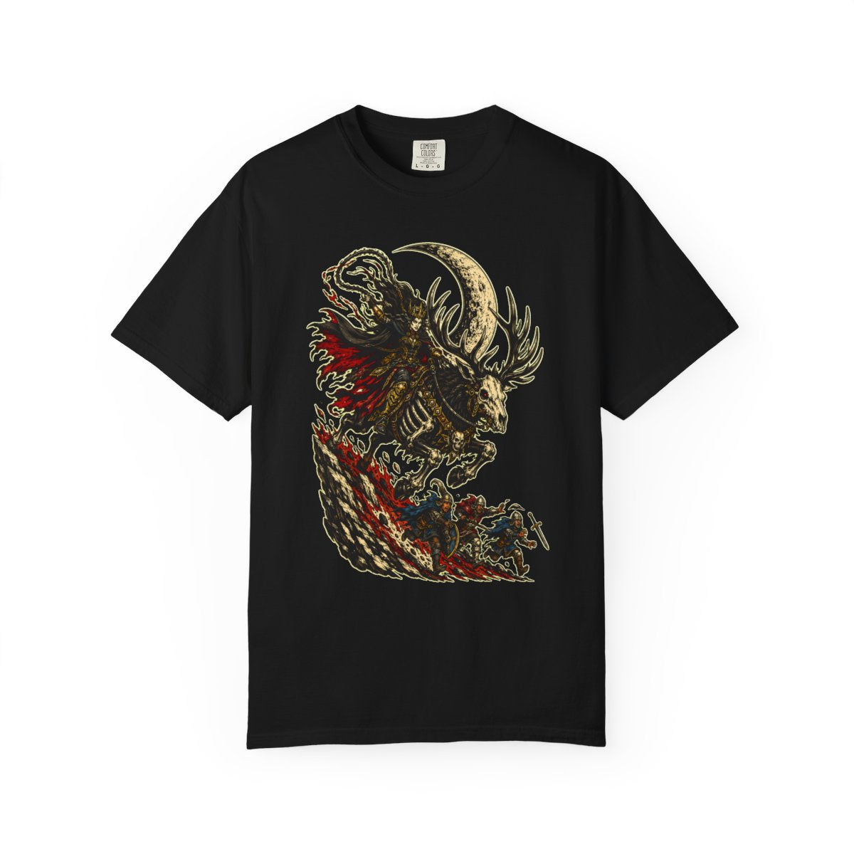 Witch Hunt Reversed Front Print Tee large front print on a Black Comfort Colors 1717 tee