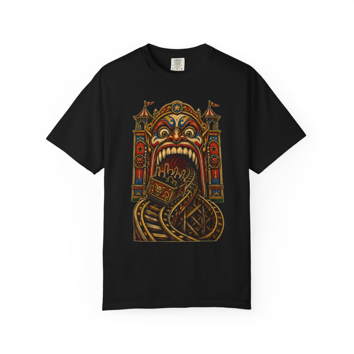 Tunnel of No Return Front Print Tee large front print on a Black Comfort Colors 1717 tee