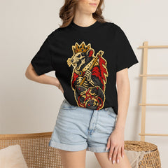 Rat King Standard Front Print Tee worn Printify context view on a Black Comfort Colors 1717 tee