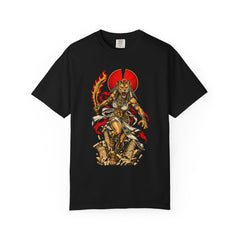 Sekhmet: Red Sun Hunt Front Print Tee large front print on a Black Comfort Colors 1717 tee