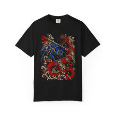 Joust of the Small Front Print Tee large front print on a Black Comfort Colors 1717 tee
