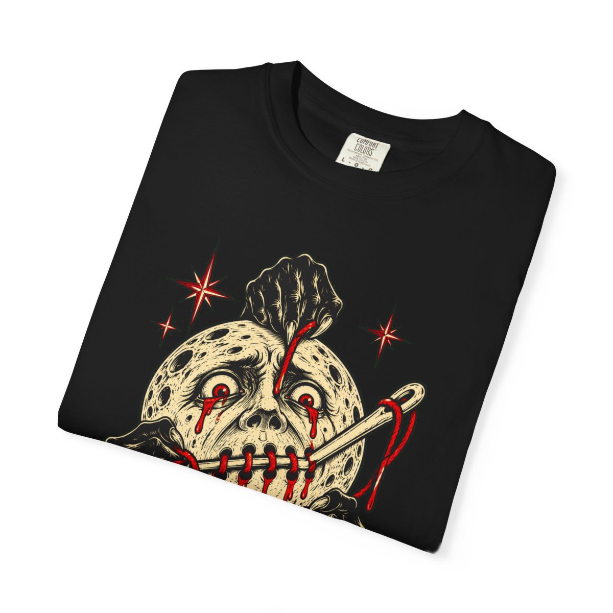 Moon Sewn Shut Front Print Tee folded front print detail