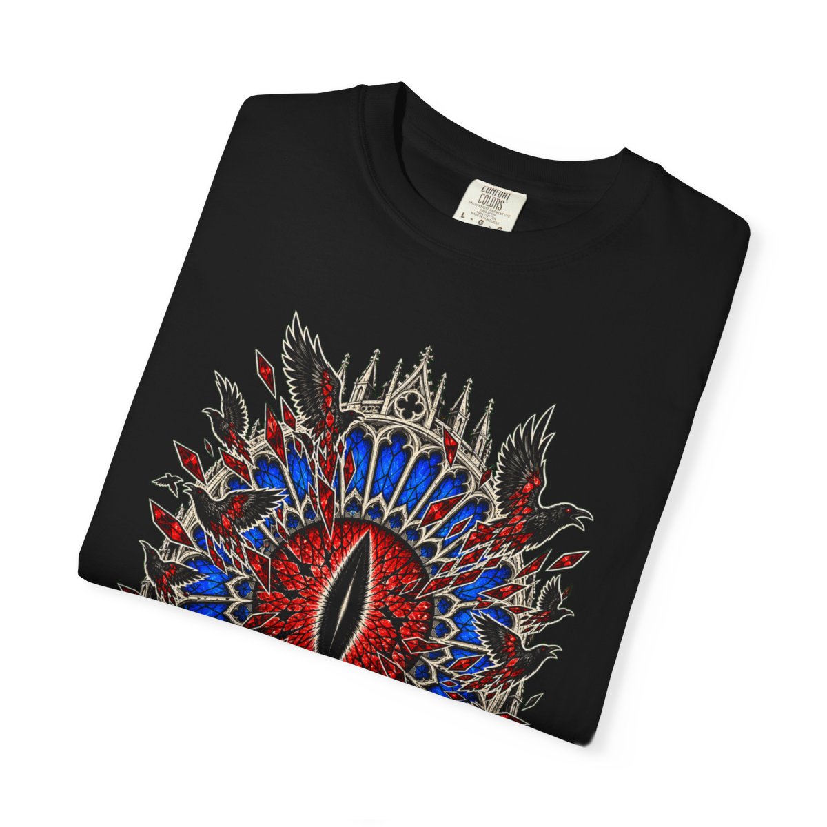 Rose Window of the Damned Front Print Tee folded front print detail