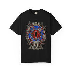 Rose Window of the Damned Front Print Tee large front print on a Black Comfort Colors 1717 tee